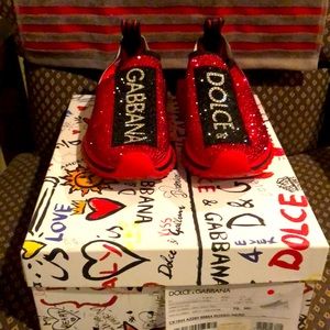 Red and black dolce gabbana soup on sneakers